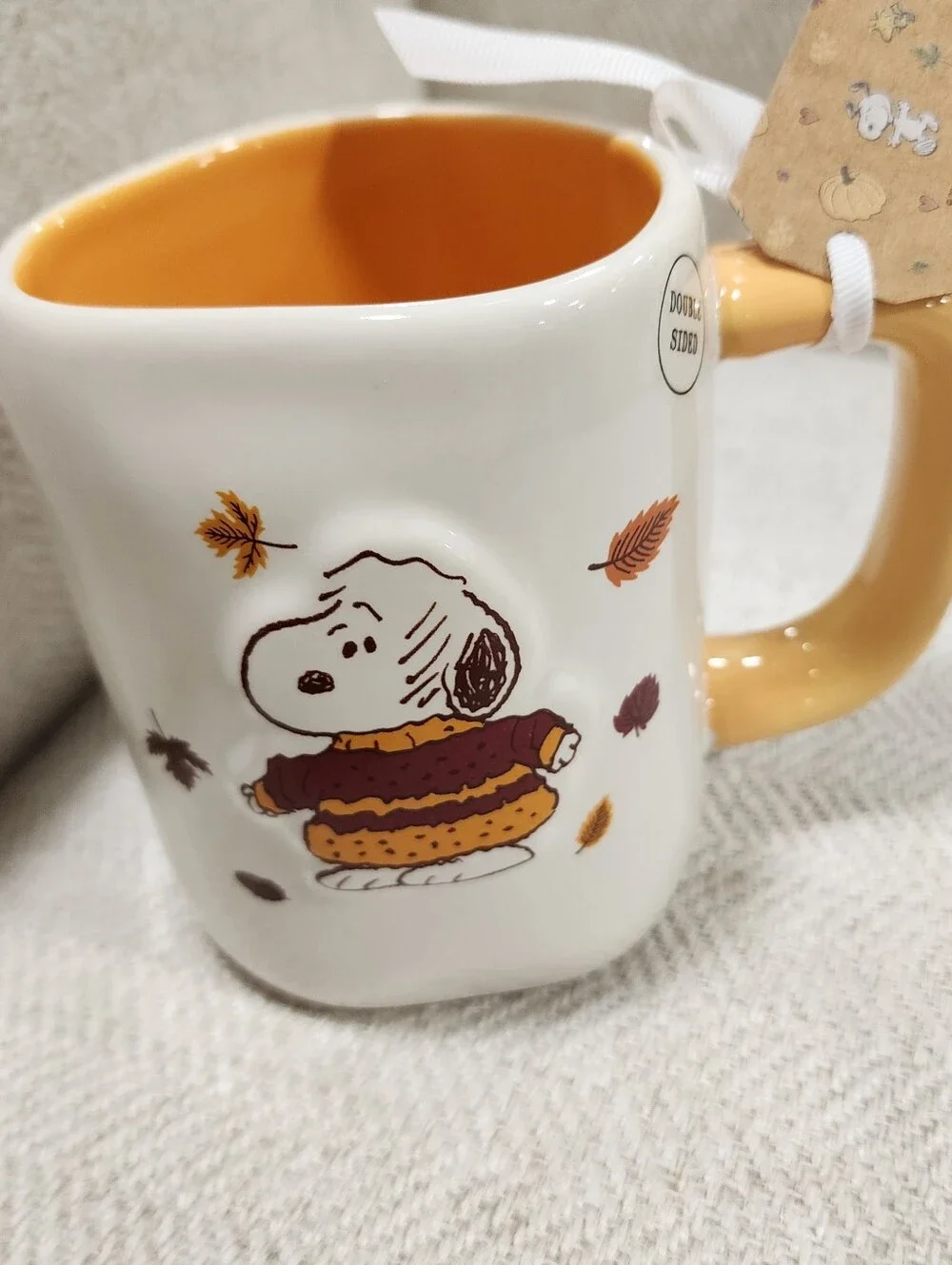 Rae Dunn Sweater Weather Ceramic Snoopy Mug - Cream with Orange Interior